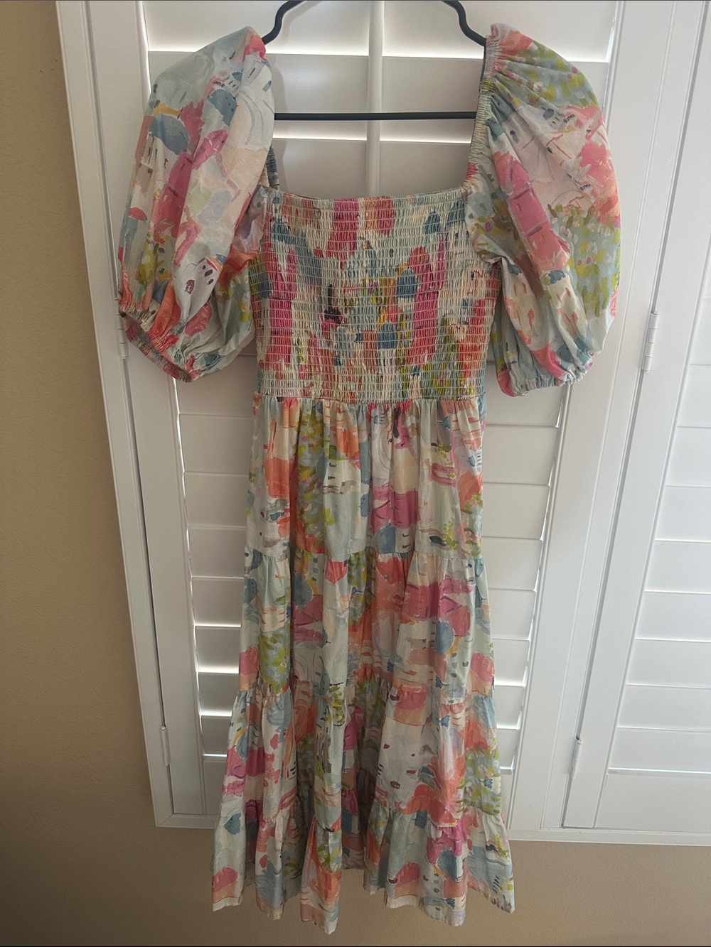 Pinch Multicolor Puff-Sleeve Tiered Midi Dress - Pastel Floral Print